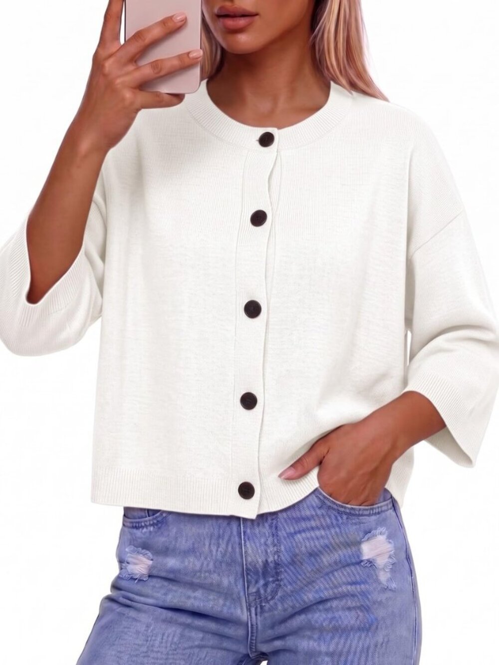 Women's Short Sleeve Cardigan Sweater Button Front Drop Shoulder Fall Tops